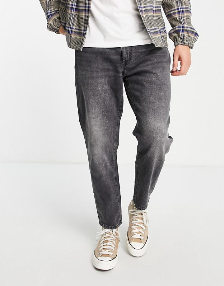 Selected Homme Cotton Relaxed Crop Jeans In Dark Gray Wash - Gray