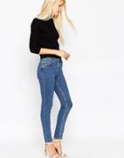 Asos Lisbon Midrise Skinny Ankle Grazer Jeans In Sycamore Flat Mid Wash - Indigo