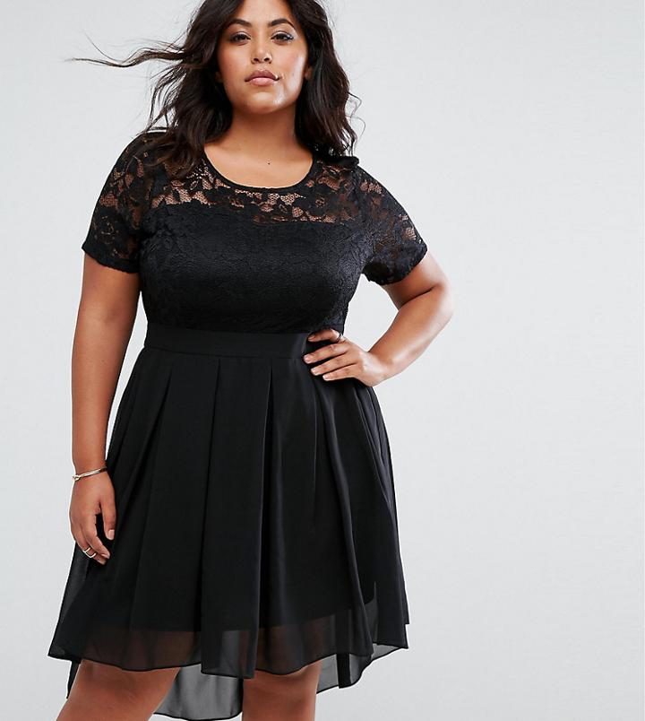 Praslin Skater Dress With Lace Top - Black