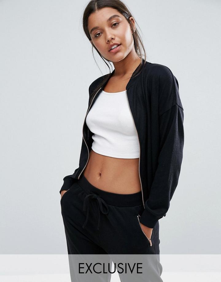 Nocozo Brushed Lounge Zip Through Bomber - Black