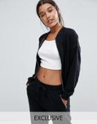 Nocozo Brushed Lounge Zip Through Bomber - Black