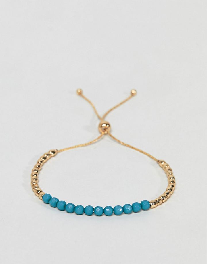 Asos Design Faux Lapis Stone And Metal Bead Bracelet - Gold