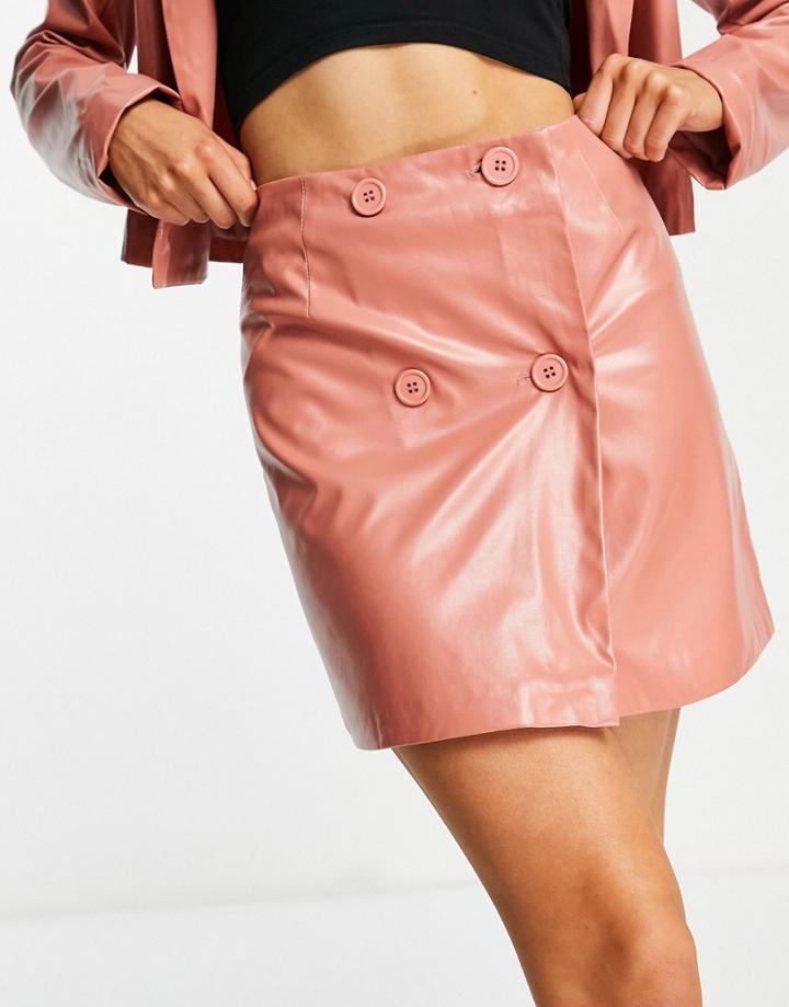 Heartbreak Pu Mini Wrap Skirt Set In Rust-orange