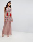 Naanaa Fishtail Maxi Dress With Lace Applique - Beige