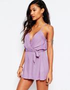 Asos Wrap Front Beach Romper - Purple