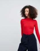 Monki Roll Neck Long Sleeve Top - Red