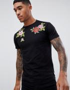 Soul Star Rose Embroidery T-shirt - Black
