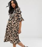 Asos Design Maternity Nursing Midi Dress In Leopard Print