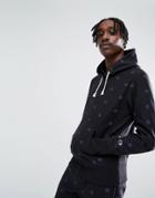 Champion Hoodie With All Over Logo Print In Black - Black
