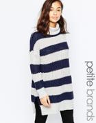 Noisy May Petite Roll Neck Stripe Sweater Dress - Navy