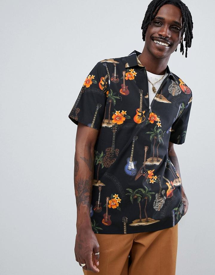 Just Junkies Dark Palm Print Shirt - Black