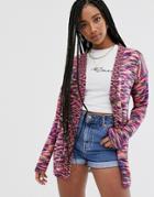 Daisy Street Cardigan In Space Dye Knit - Pink