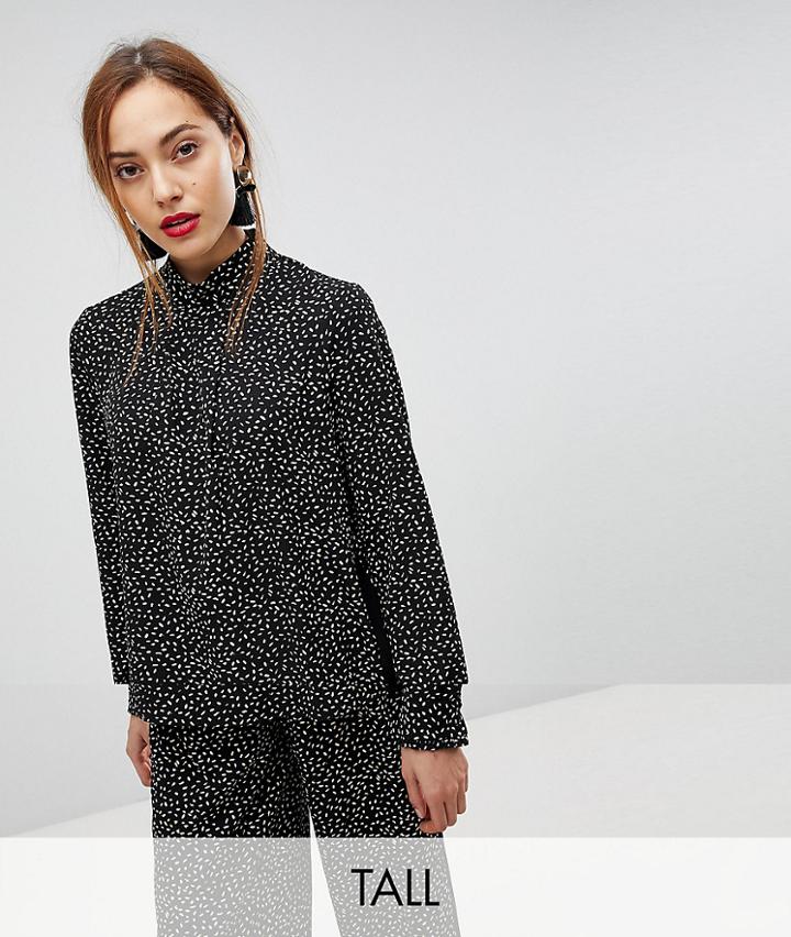 Y.a.s Tall Printed High Neck Top - Navy