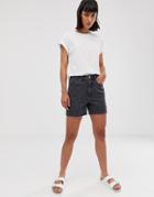 Weekday Wide Longer Length Denim Shorts In Night Black