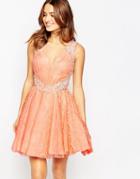 Forever Unique Veronica Lace Skater Dress With Embellishment - Peach