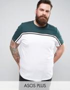 Asos Plus T-shirt With Contrast Yoke And Retro Taping - White