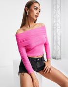 Glamorous Off Shoulder Rib Top In Hot Pink