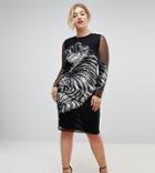 Asos Curve Embellished Tiger Mesh Bodycon Midi Dress - Black