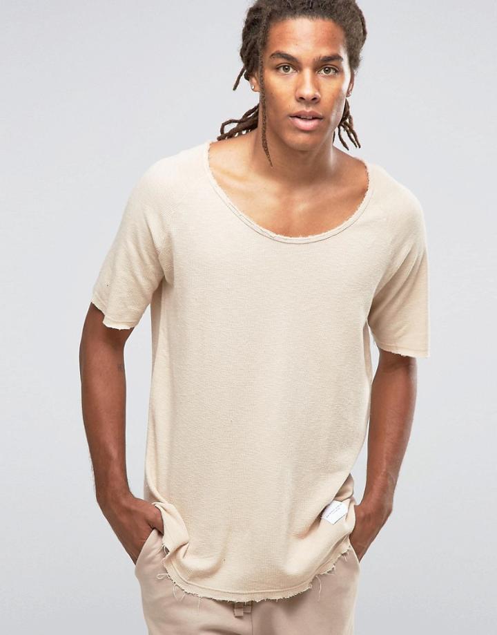 Criminal Damage T-shirt With Raw Hem - Stone