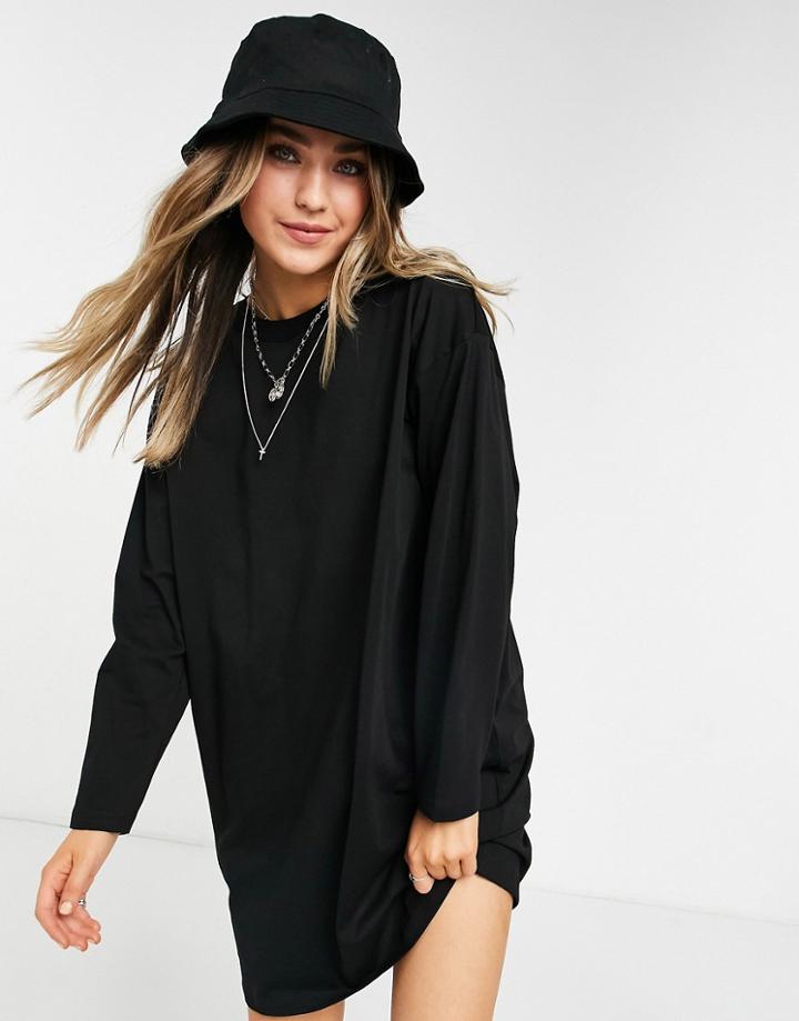 Asos Design Oversized Long Sleeve T-shirt Dress In Black