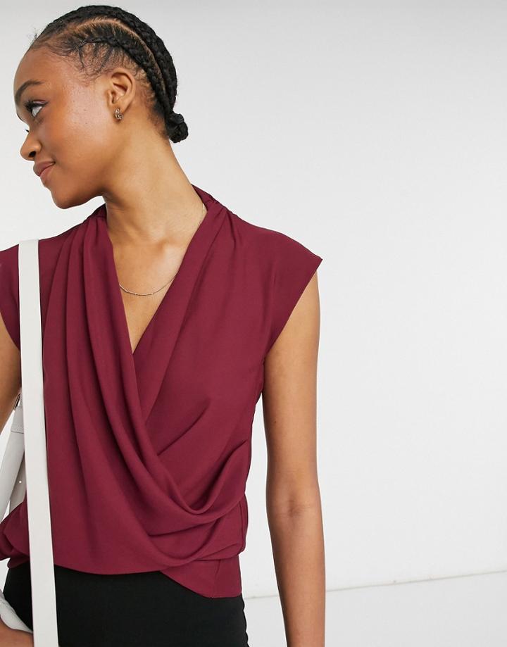 Asos Design Sleeveless Drape Wrap Top In Oxblood-red