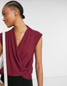 Asos Design Sleeveless Drape Wrap Top In Oxblood-red