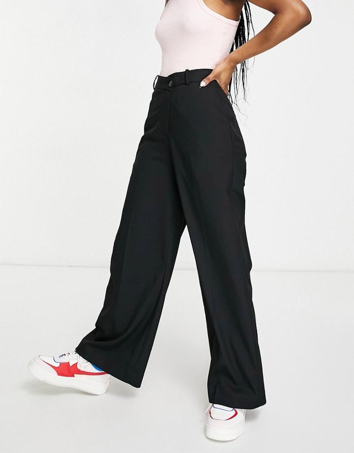 Weekday Luxa Skew Asymmetric Wide Leg Pants In Black