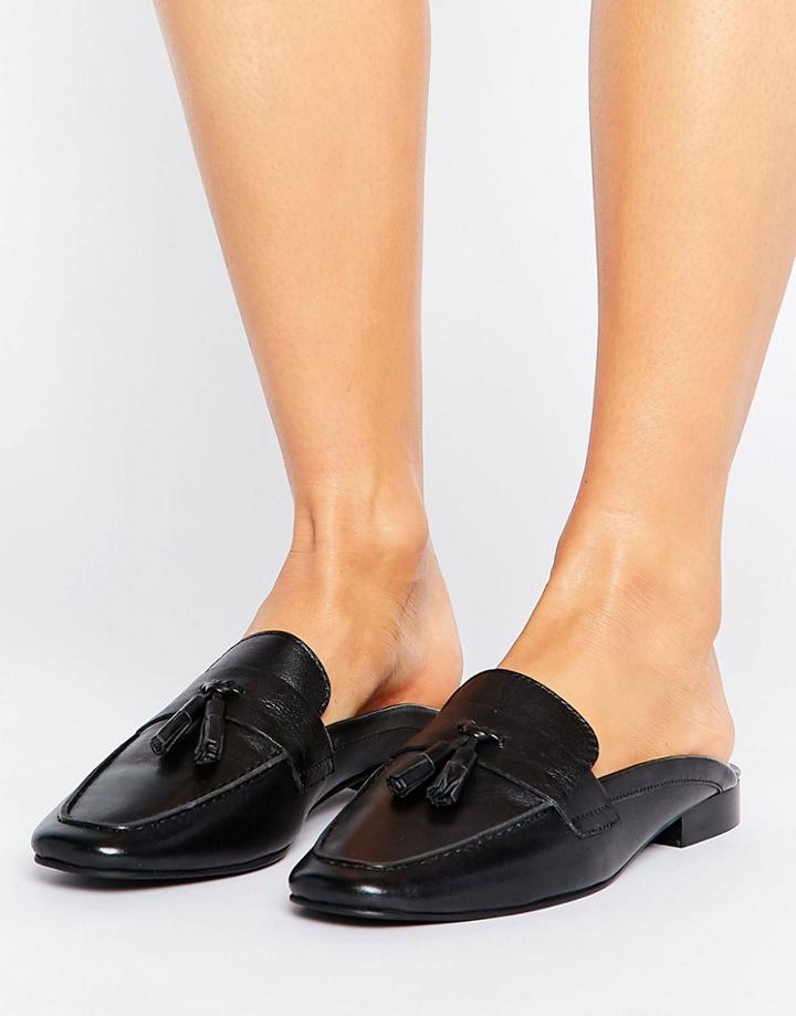 Park Lane Leather Mule Loafer Shoe - Black