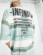 Asos Design Oversized Pastel Green Stripe T-shirt With Back Text Print & Front Pocket