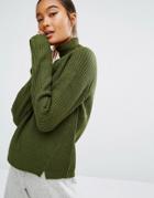 First & I Rib Rollneck Sweater - Green