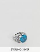 Asos Design Chunky Sterling Silver Ring With Turquoise Stone - Silver
