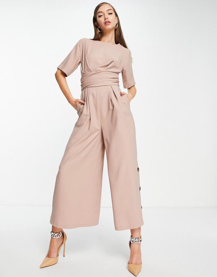 Asos Design Tailored Wrap Waist Wide Leg Jumpsuit In Pink Haze