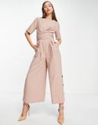 Asos Design Tailored Wrap Waist Wide Leg Jumpsuit In Pink Haze