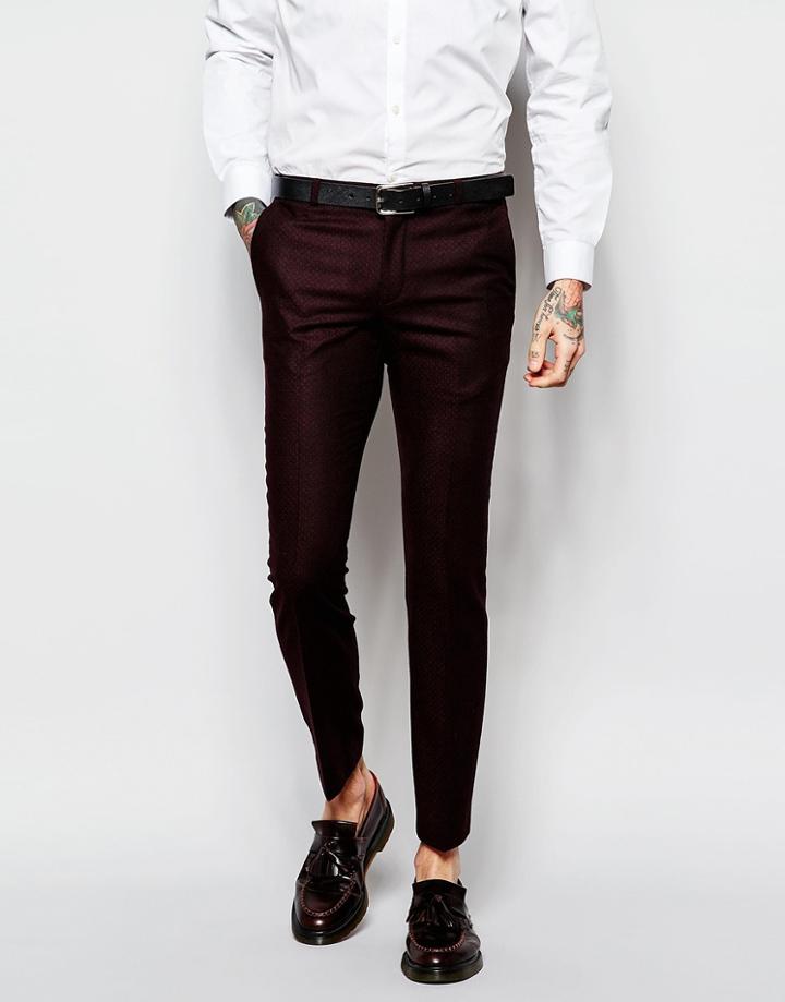 Heart & Dagger Burgundy Textured Pants In Skinny Fit - Burgundy