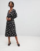 Influence Wrap Front Spot And Floral Midi Dress - Multi