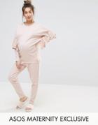 Asos Maternity Lounge Ruffle Sweat & Jogger Detail Set - Pink