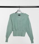 Asos Design Petite Waisted Sweater With Shoulder Pads In Sage-green