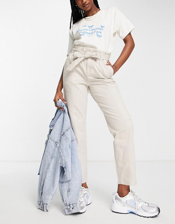 Miss Selfridge Tie Waist Casual Pants In Stone-neutral