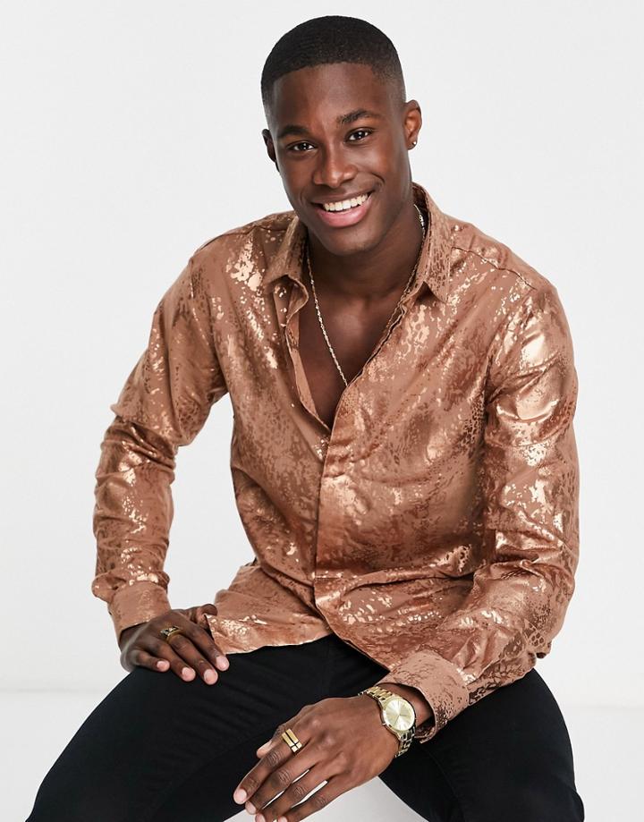 Twisted Tailor Horigome Mesh Shirt With Snakeskin Foil Print-neutral