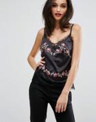 Lipsy Embroidered Cami With Lace Trim - Black