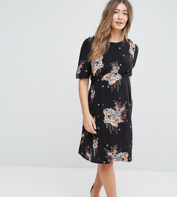 Asos Maternity Tall Tea Midi Dress In Chinoiserie Print - Multi