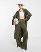 Topshop Satin Duster In Khaki-green