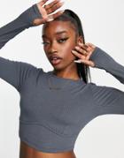 Asos Design Super Crop Top With Thumbhole And Bust Seam Detail In Shark Gray
