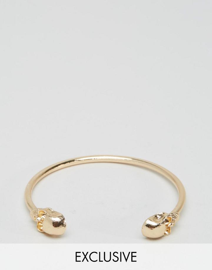 Reclaimed Vintage Skull Bangle Bracelet In Gold - Gold
