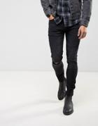 Roadies Of 66 Washed Black Skinny Jeans With Turn Up Embroidered Hem - Black