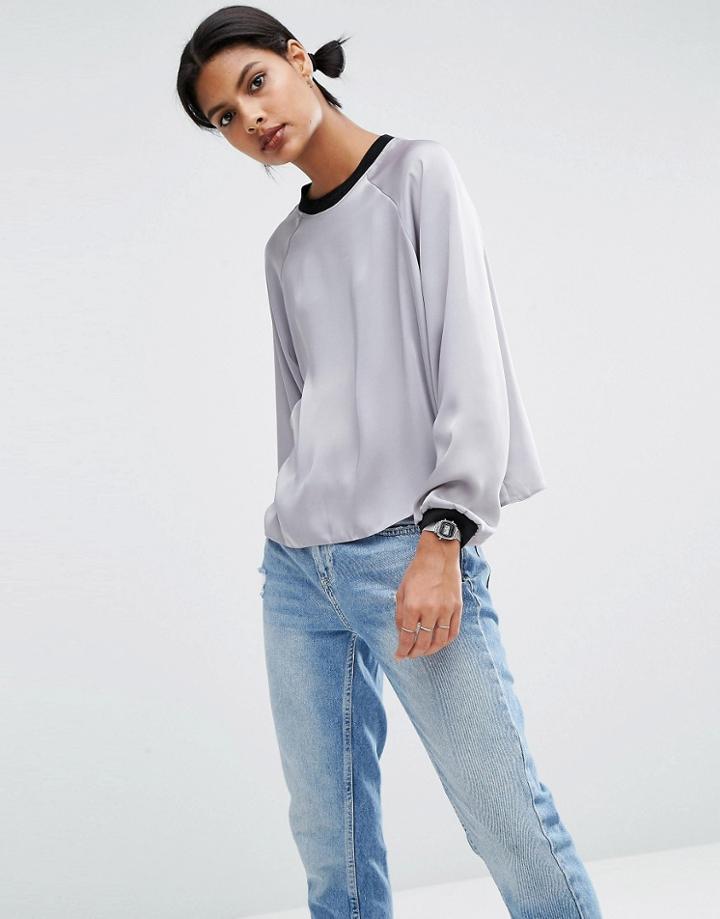 Asos Satin Sweat Top - Gray