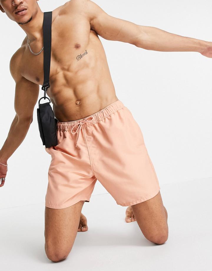 Asos Design Swim Short In Pink In Mid Length