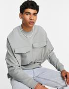 Asos Design Relaxed Boxy Sweatshirt With Utility Pockets In Gray-grey