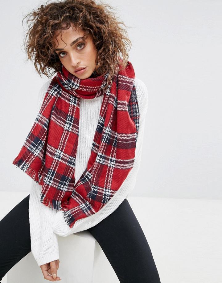 Boardmans Plaid Print Oversized Scarf - Red
