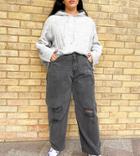 Noisy May Curve Brooke Dad Jeans With Rips In Washed Black Denim
